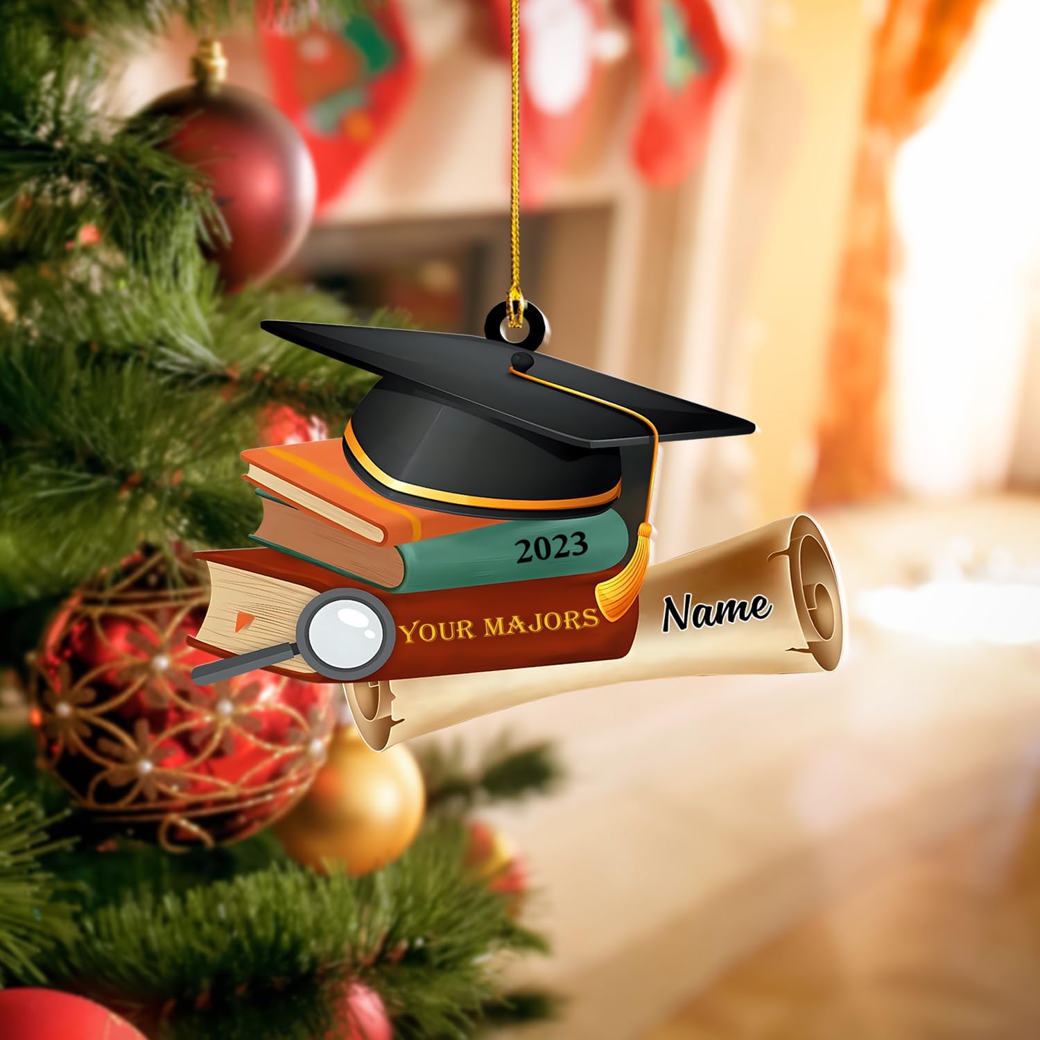 MoonArt Personalized Graduation Christmas Ornament Customization Wood Plastic Ornaments for Xmas High School College Bachelor Master's Degree PhD Graduate Keepsake School, Teacher Graduation (GD2)