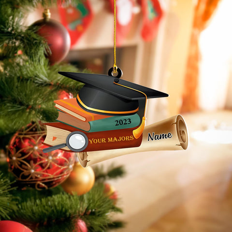 MoonArt Personalized Graduation Christmas Ornament Customization Wood Plastic Ornaments for Xmas High School College Bachelor Master's Degree PhD Graduate Keepsake School, Teacher Graduation (GD2)