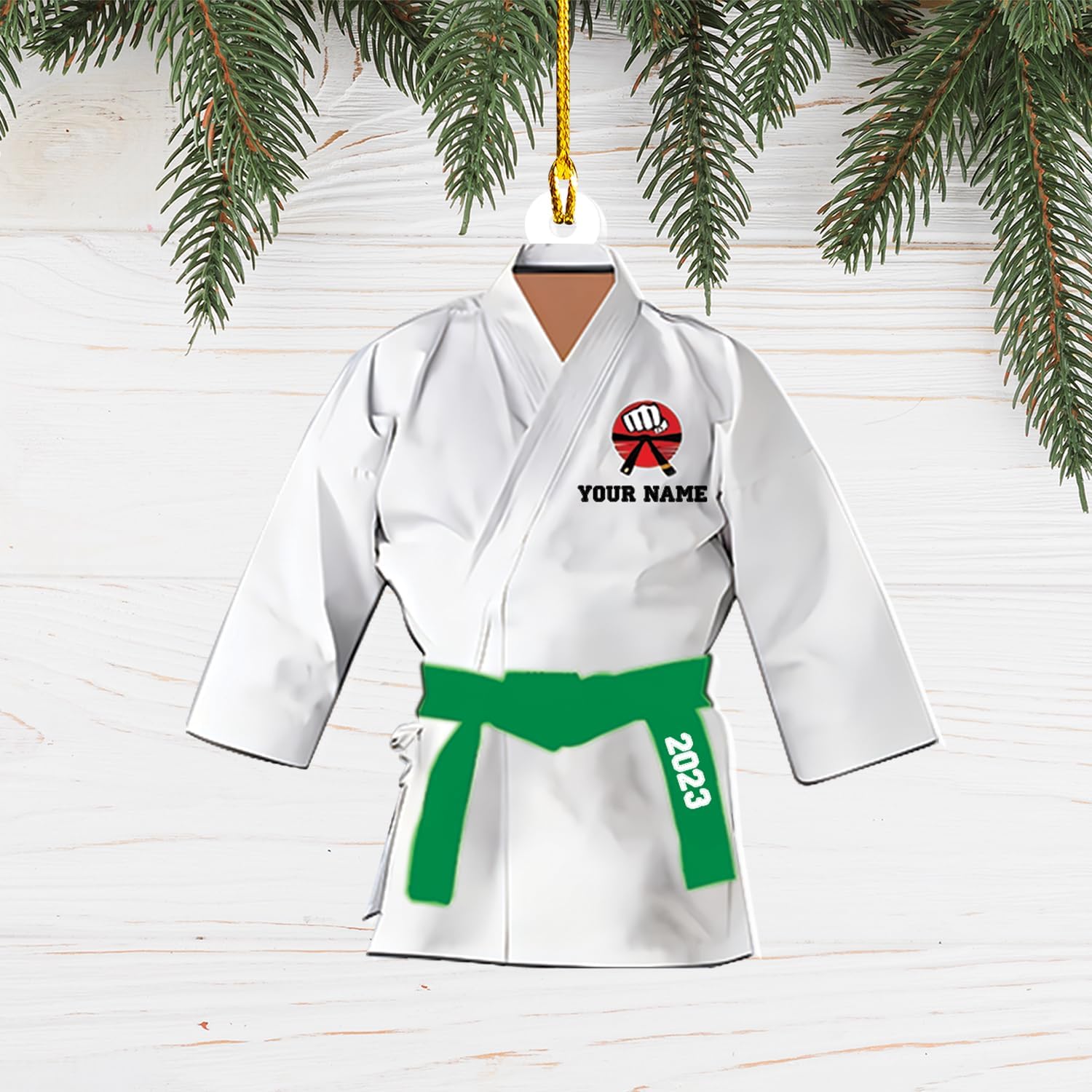 Suseaz Personalized Martial Arts Ornament 2024, Karate Acrylic 2D Flat Ornaments for Christmas Tree, Custom Karate Uniform Acrylic Shape Flat Ornament Gifts for Martial Art Lovers (Karate 4)