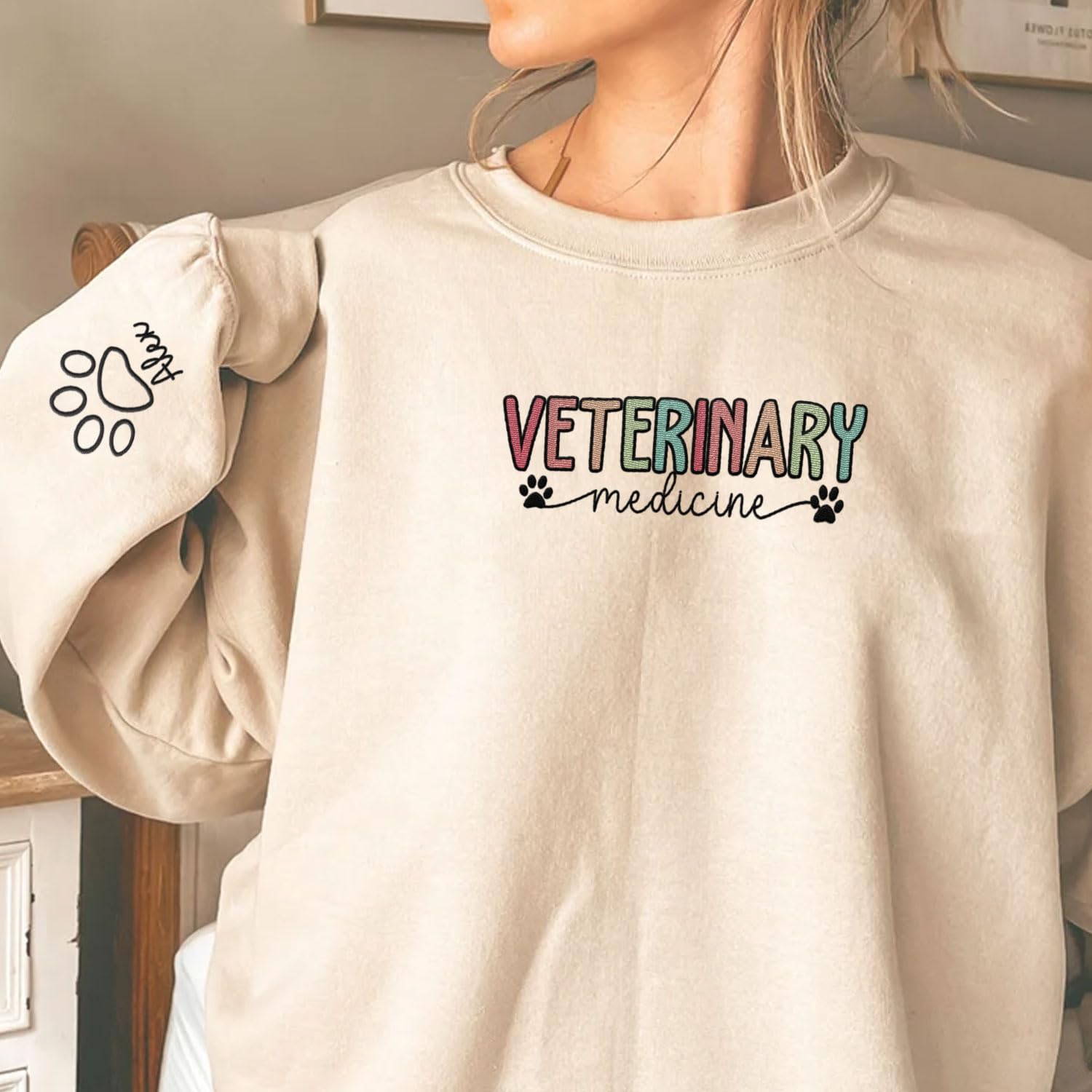Custom Embroidered Vet Tech Sweatshirt Veterinary Technician Gift Personalized Vet Shirt with Paw Print for Appreciation Day