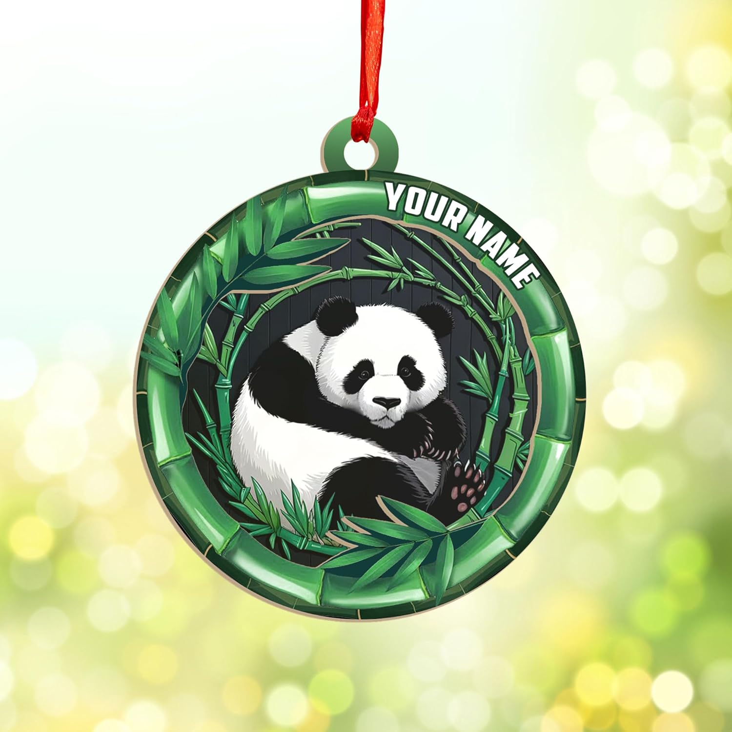 MAPrints Personalized Panda Ornament Xmas Tree, Panda Acrylic Or Wood Flat Shape Ornament Christmas 2024, Panda Lovers Ornament Xmas Decor, Panda Bear Gifts Panda Bamboo Hanging Ornament (Panda 6)