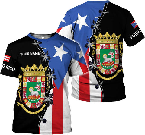 Personalized Name Puerto Rico T-Shirt 3D, Puerto Rico Shirt for Men Women, Puerto Rico Flag T Shirt All Over Printing S-5XL