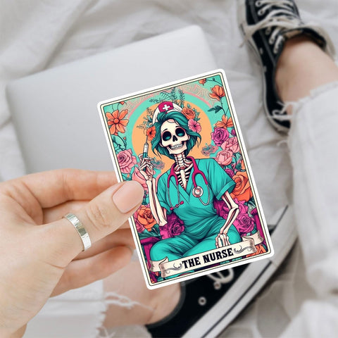 (3PCs) The Nurse Tarot Vinyl Sticker, The Nurse Tarot Card Holographic Stickers, Nurse Skeleton Hologrpahic Vinyl Stickers, Fun Nurse Decal- Stickers for Laptop Water Bottle Phone Car Helmet 3"
