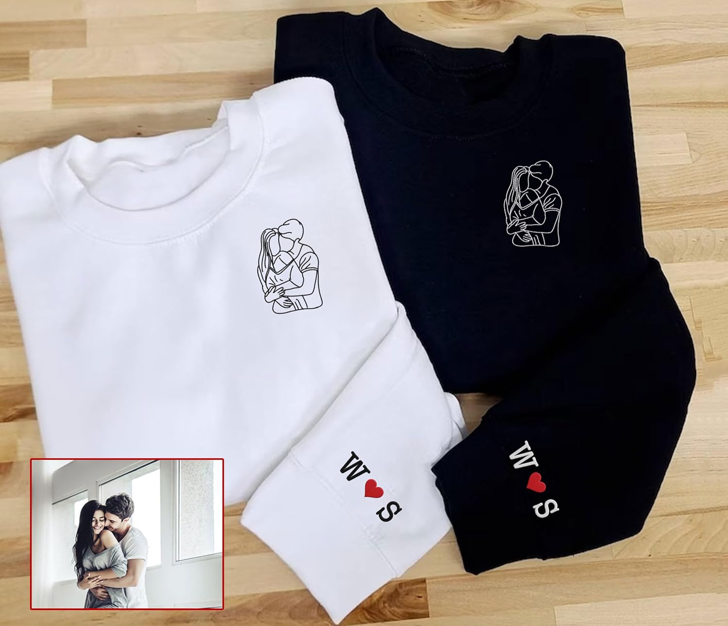 Leeprints Personalized Couple Embroidered Sweatshirt, Roman Numeral Anniversary For Couples Matching Gifts With Initial Heart