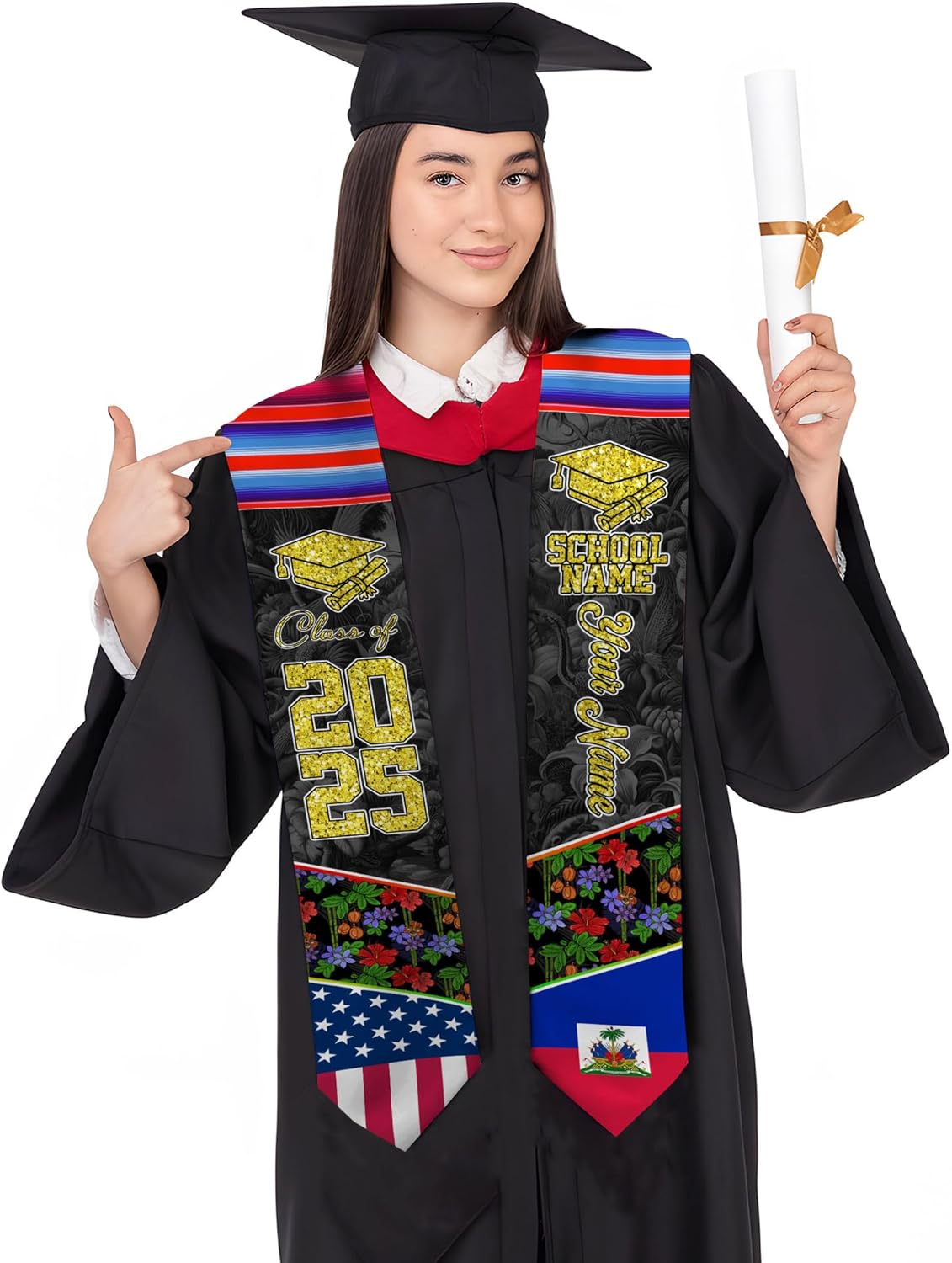 Pretyprints Haitians Graduation Sash, Haiti Graduation Stole Custom, Personalized Haitians American Flag Graduation Sash 2025