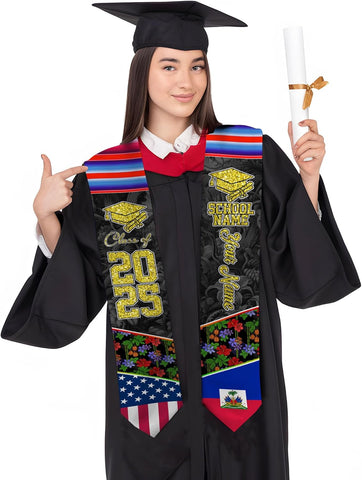 Pretyprints Haitians Graduation Sash, Haiti Graduation Stole Custom, Personalized Haitians American Flag Graduation Sash 2025