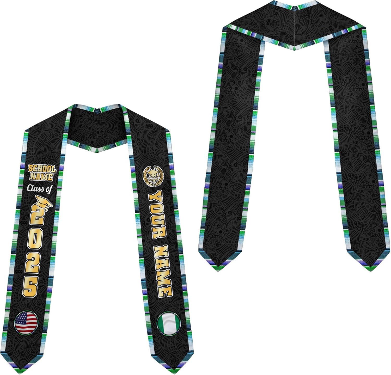Pretyprints Custom Nigerian Graduation Sash, Nigeria Graduation Stole Customize, Nigerian American Flag Graduation Sash 2025