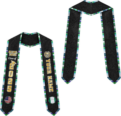 Pretyprints Custom Nigerian Graduation Sash, Nigeria Graduation Stole Customize, Nigerian American Flag Graduation Sash 2025