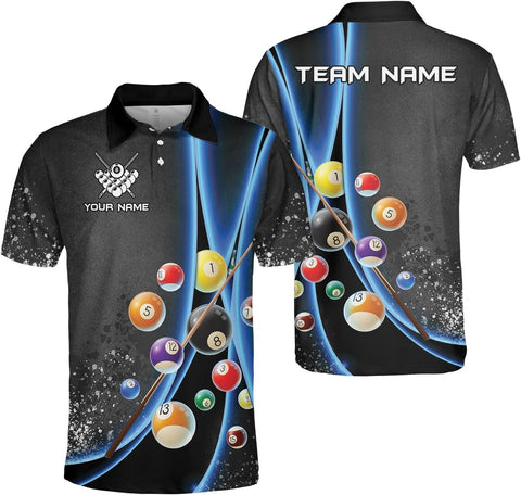 MoonArt Personalized Billiard Polo Shirts, Billiards Shirts for Men, Pool Shirts, 3D Billiards 8 Ball Pool, Billiard Team