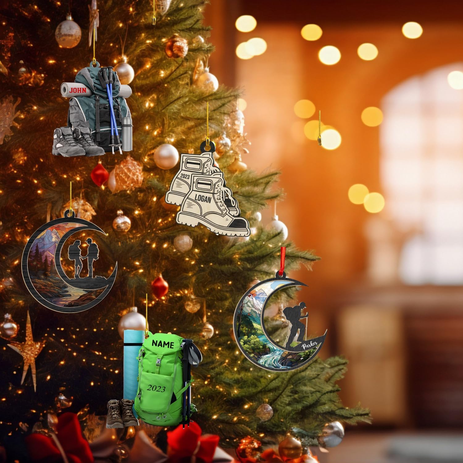 Suseaz Personalized Hiking Ornaments for Christmas Tree, Hiking Ornament Gift for Hiker Women and Men, Mountain Hiking Ornament Gift for Hiking Lover, Mountain Climber, Through Hiker Ornament (ON127)