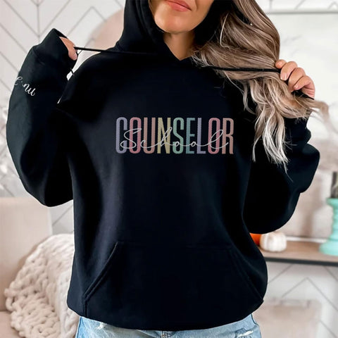 Custom Counselor Embroidered Sweatshirt Retro First Day of School Gift Her Historical Black Casual Long Sleeve Pullover Women