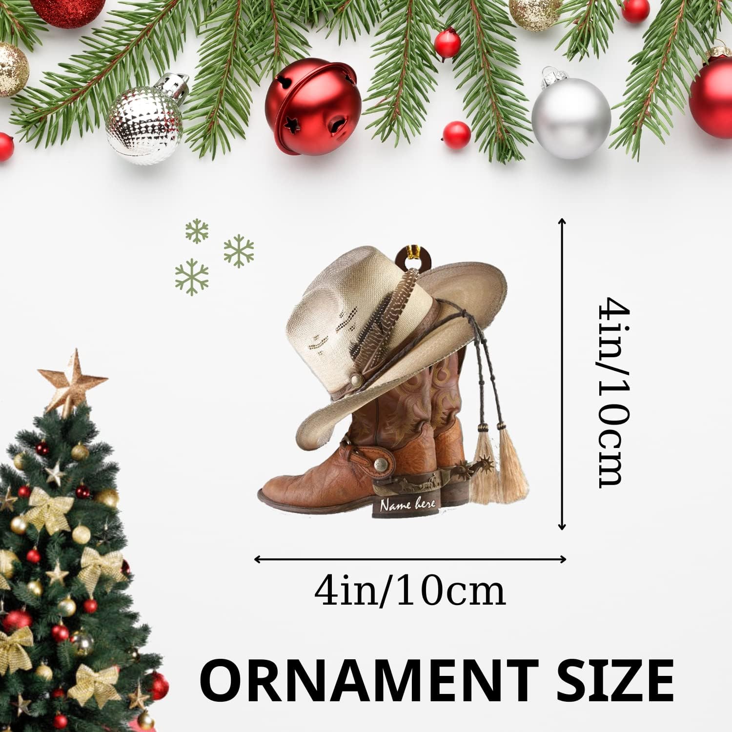 Suseaz Personalized Cowboy Boots and Hat Christmas Ornament for Cowboy, Cowboy Cowgirl Horseback Riding Ornament, Horse Racing Ornament (Cowboy Boots)