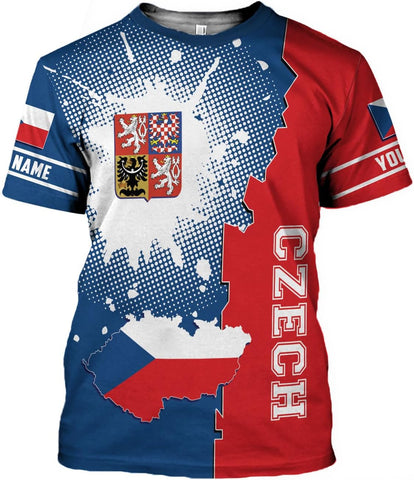 Personalized Czech Shirts 3D, Czechoslovakian T-Shirts, Czech Republic Flag Pride Shirt Unisex, Gifts for Czechs (CZ 3)