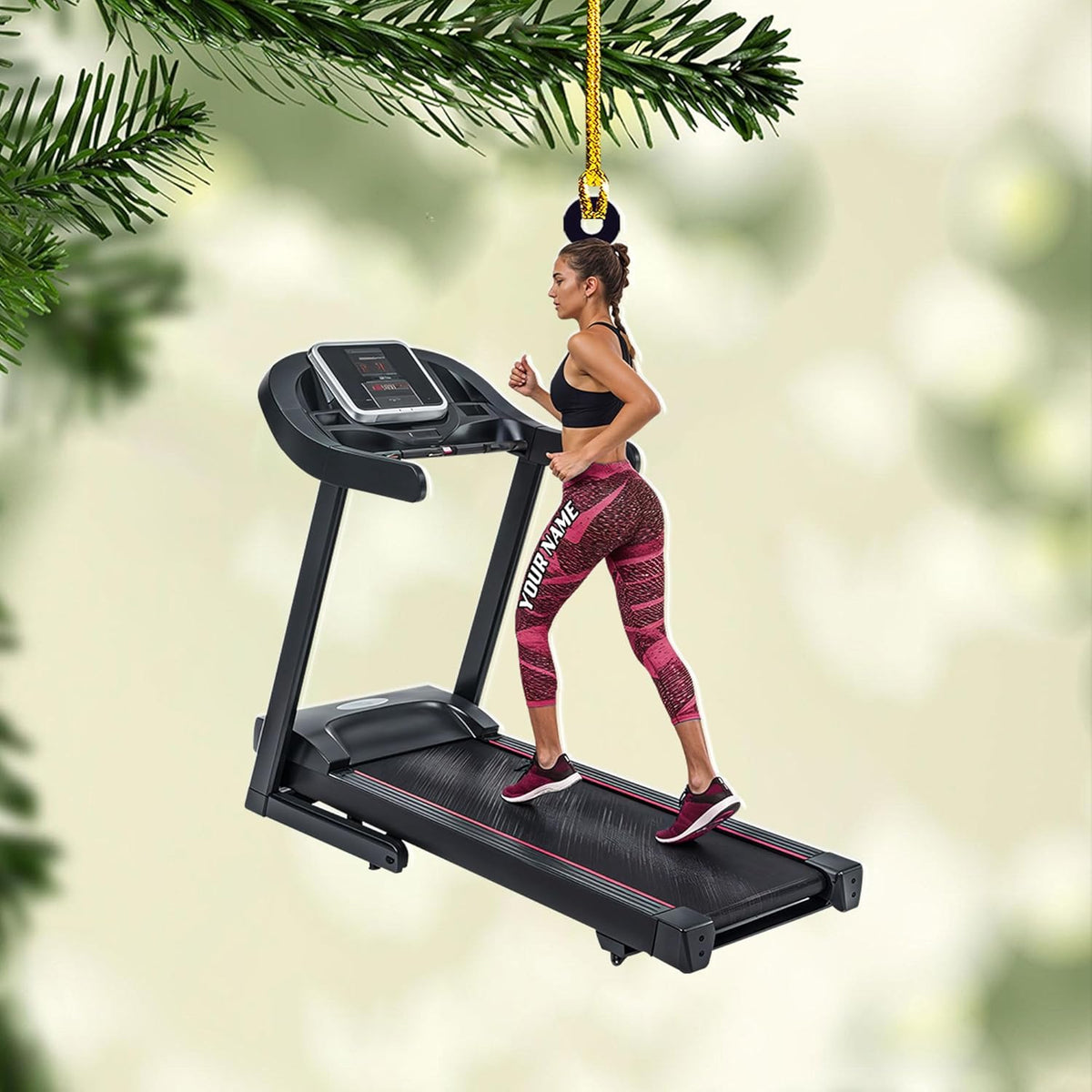 AOVL Custom Treadmill Ornament Tread Mill Ornament for Christmas Xmas Tree Exercise Treadmill for Gymer Fitness Treadmill Exercise Ornament Gift for Weightlifter Fitness Weightlifting Gym (TE4)