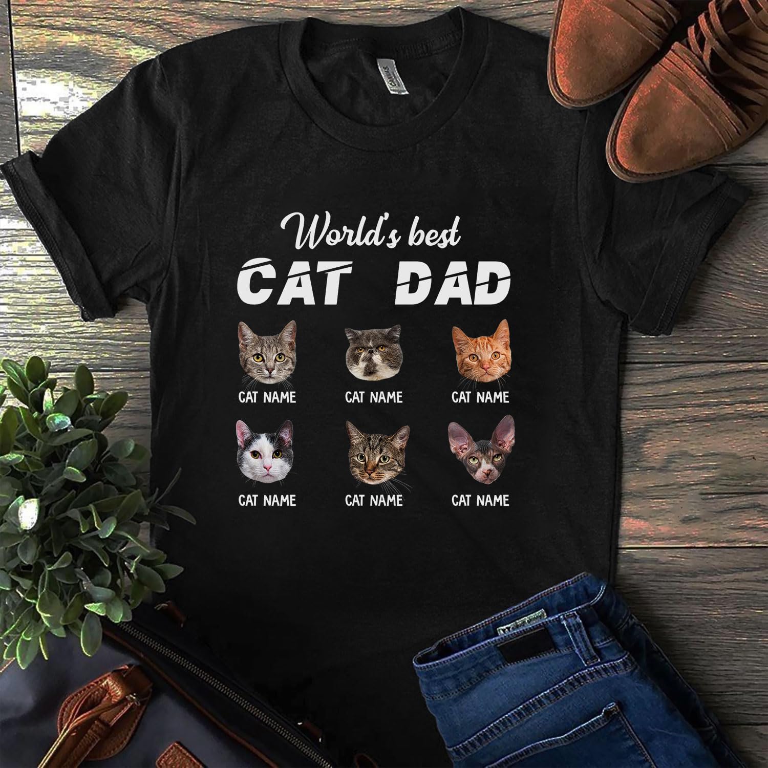 Personalized Best Cat Dad Ever Shirt, Cat Daddy Fathers Day Custom Photo Funny Custom Cat Dad Shirt with Pet Names (Cotton, TS77)