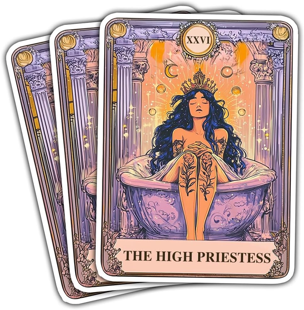3 Pcs The High Priestess Tarot Card Sticker, Tarot Stickers, Witchy Stickers for Kindle, Bookish Stickers for Kindle - Vinyl Decal 3 Inches for Water Bottles Laptop Phone Car Hard Hat Helmet Coworker