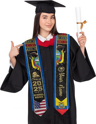 Pretyprints Ecuador Graduation Stole, Ecuadorians American Flag Graduation Sash 2025, Ecuadorians Graduation Sash