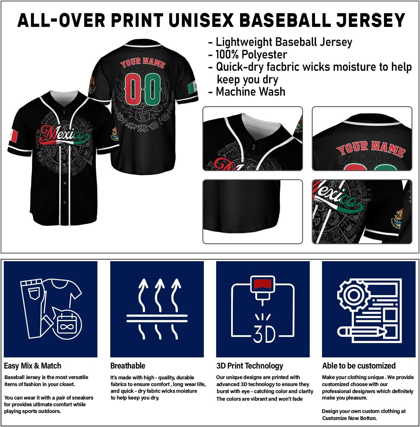 Mostefy Personalized Mexico Baseball Jerseys Mexican Eagle & Flag Shirt for Teams, Mexico Shirts for Men & Women Size S-5XL1