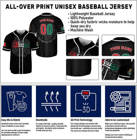 Mostefy Personalized Mexico Baseball Jerseys Mexican Eagle & Flag Shirt for Teams, Mexico Shirts for Men & Women Size S-5XL1