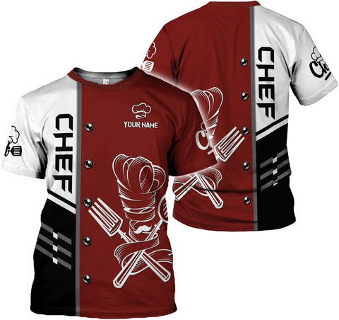 Custom Chef Shirt Chef Shirts for Men Gifts for Master Chef Lovers Custom Chef T Shirts for Men Funny 3D Chef Shirts for Men