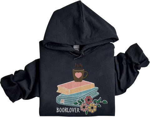 Suseaz Embroidered Book Lover Shirt for Women Custom Reading Sweatshirt Bookish Hoodie Gifts for Teacher Booktrovert