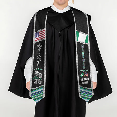 Pretyprints Custom Nigerian Graduation Sash, Nigeria Graduation Stole Customize, Nigerian American Flag Graduation Sash 2025