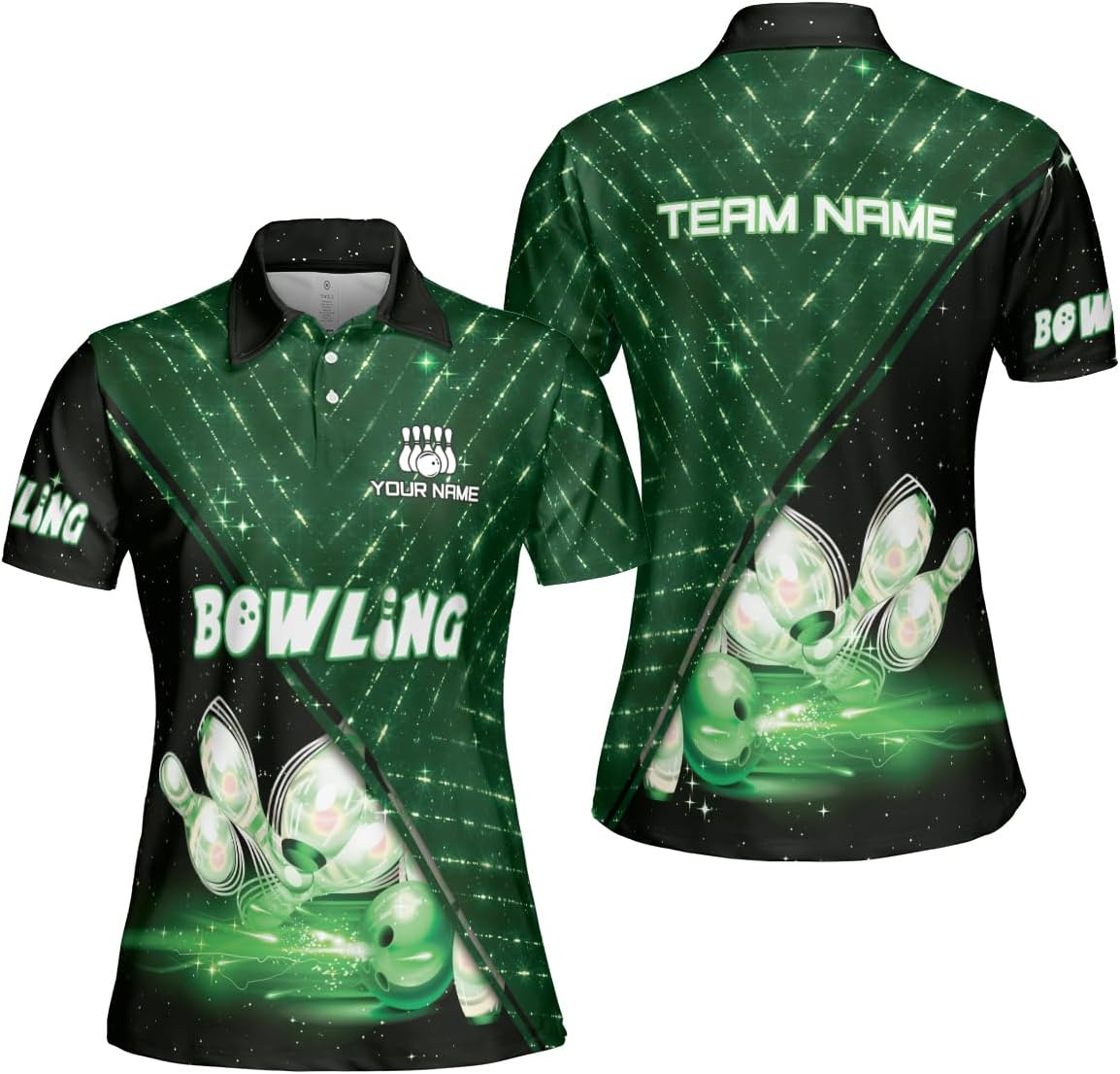 Custom 3D Bowling Polo Shirts for Women Personalized Team Name Gift Womens Customized Funny Bowling Short Sleeve Polo Shirt