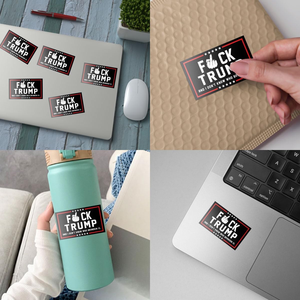 (3 Pcs) Fuck Trump Sticker, Anti MAGA Bumper Anti Trump Sticker, I Don't Know Who Brandon is - Vinyl Stickers for Laptop Water Bottle Phone Car Window Helmet 3 Inches