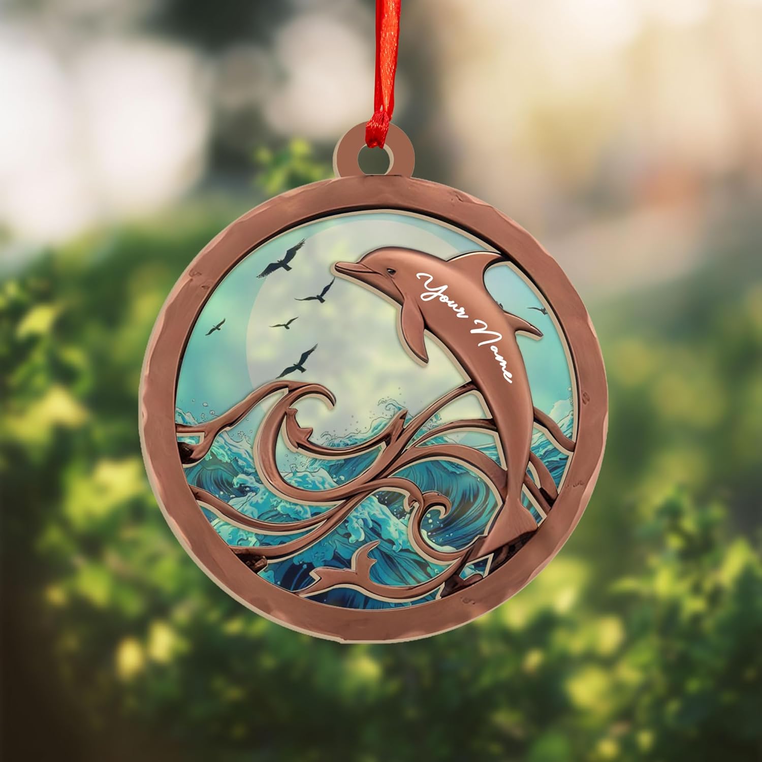 Personalized Dolphin Christmas Suncatcher Ornament, Dolphin Ocean Theme Christmas Tree Decorations, Cute Beach Animal Ornaments, Coastal Ornaments, Dolphin Lovers, Dolphin Gifts (Dolphin 4)