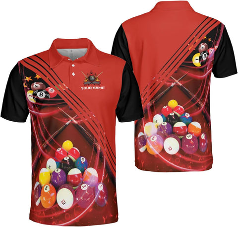 AOVL Personalized Name Billiard Polo Shirt Billiard Shirts Custom Billiard Flag Polo Shirt Men's Pool Billiard Gifts for Dad