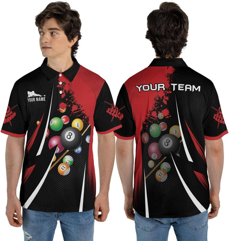 MoonArt Personalized Billiard Polo Shirts, Billiards Shirts for Men, Pool Shirts, 3D Billiards 8 Ball Pool, Billiard Team