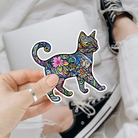 (3Pcs) Cat Funky Colors Glow Vinyl Bumper Decal Sticker, Cats Bumper Stickers, Color Cute Cats Decal - Stickers for Laptop Water Bottle Phone Car Window Helmet 3" (DR Cat 3)