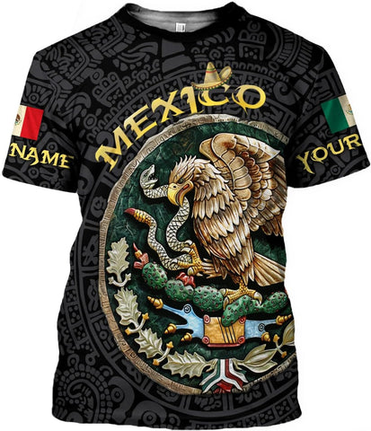 HomeDesign Custom Mexico Shirts Personalized Name Mexican 3D Flag Shirt for Men Women Aztec Unisex US Eagle Pride Camisas