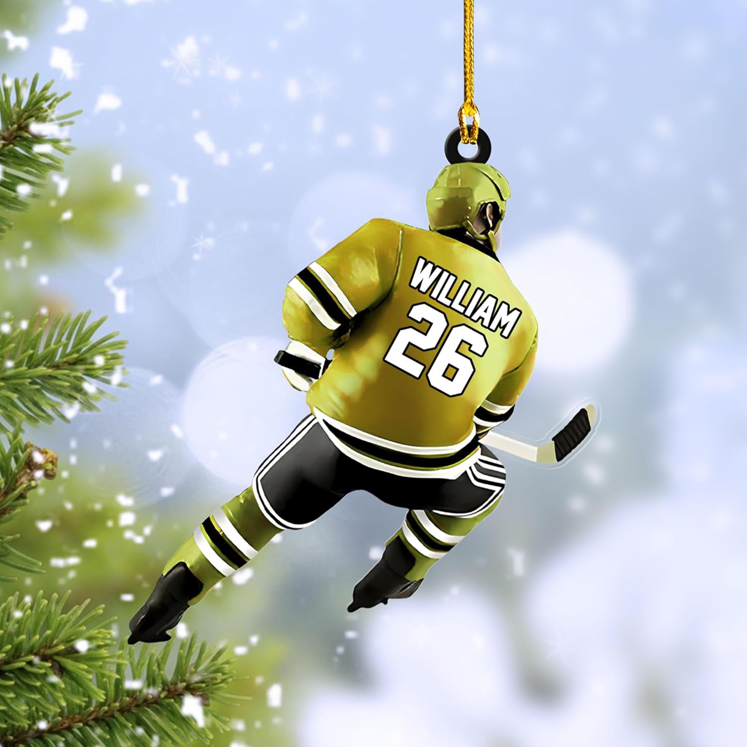 HomeDesign Personalized Hockey Christmas Ornament, Hockey Skates Helmet and Stick, Hockey Player Ornament, Hockey Ornaments, Gift for Hockey Lovers Hockey Ornament Christmas Decor (H2)