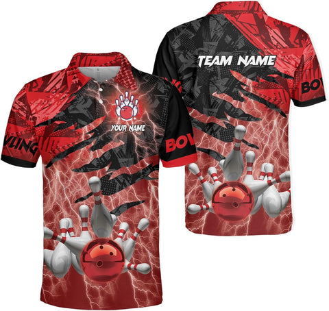 Personalized Name Bowling Polo Shirts 3D for Men & Women, Custom Bowling Shirts for Team, Bowling Team Polo Shirt (PE + 3-5% Spandex, PL107)
