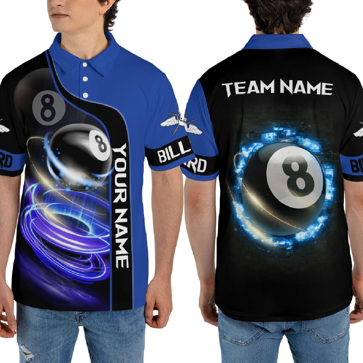 Personalized 8 Ball Polo Shirt, Billiard Shirt Custom Billiard Player 3D Print Shirts for Men Women Teams Pool (Polyester, PL177), Small-5X-Large