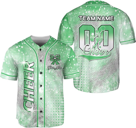 Personalized Cheerleading Team Baseball Jersey, Cheer Coach Jersey Gifts, Cheer Shirt Uniforms, Glitter Jersey S-5XL