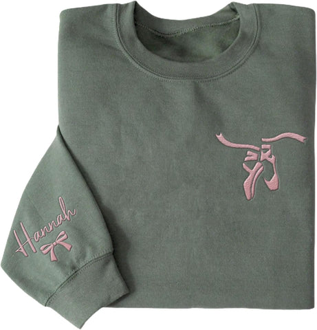 Suseaz Personalized Embroidered Ballet Dancing Sweatshirt Ballerina Dancer Pullover Hoodie Dance Girl Heart Beat Hoodie