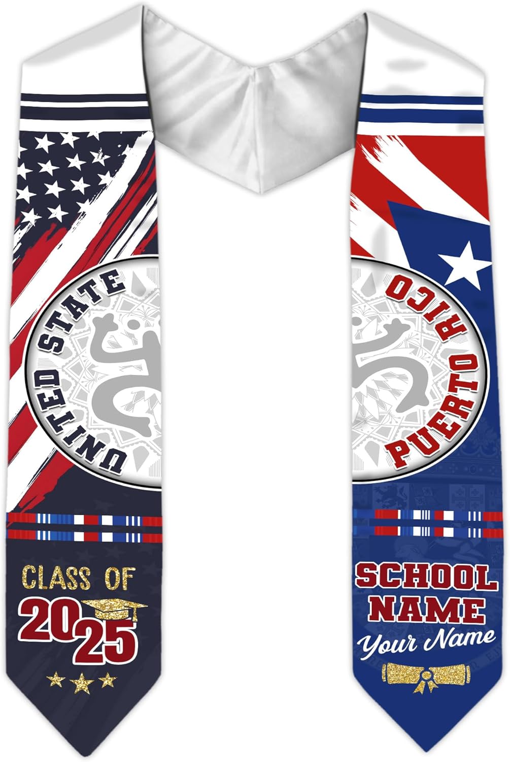 Personalized Puerto Rican Graduation Stole, Puerto Rican Graduation Sash 2025, Puerto Rico Graduation Sash