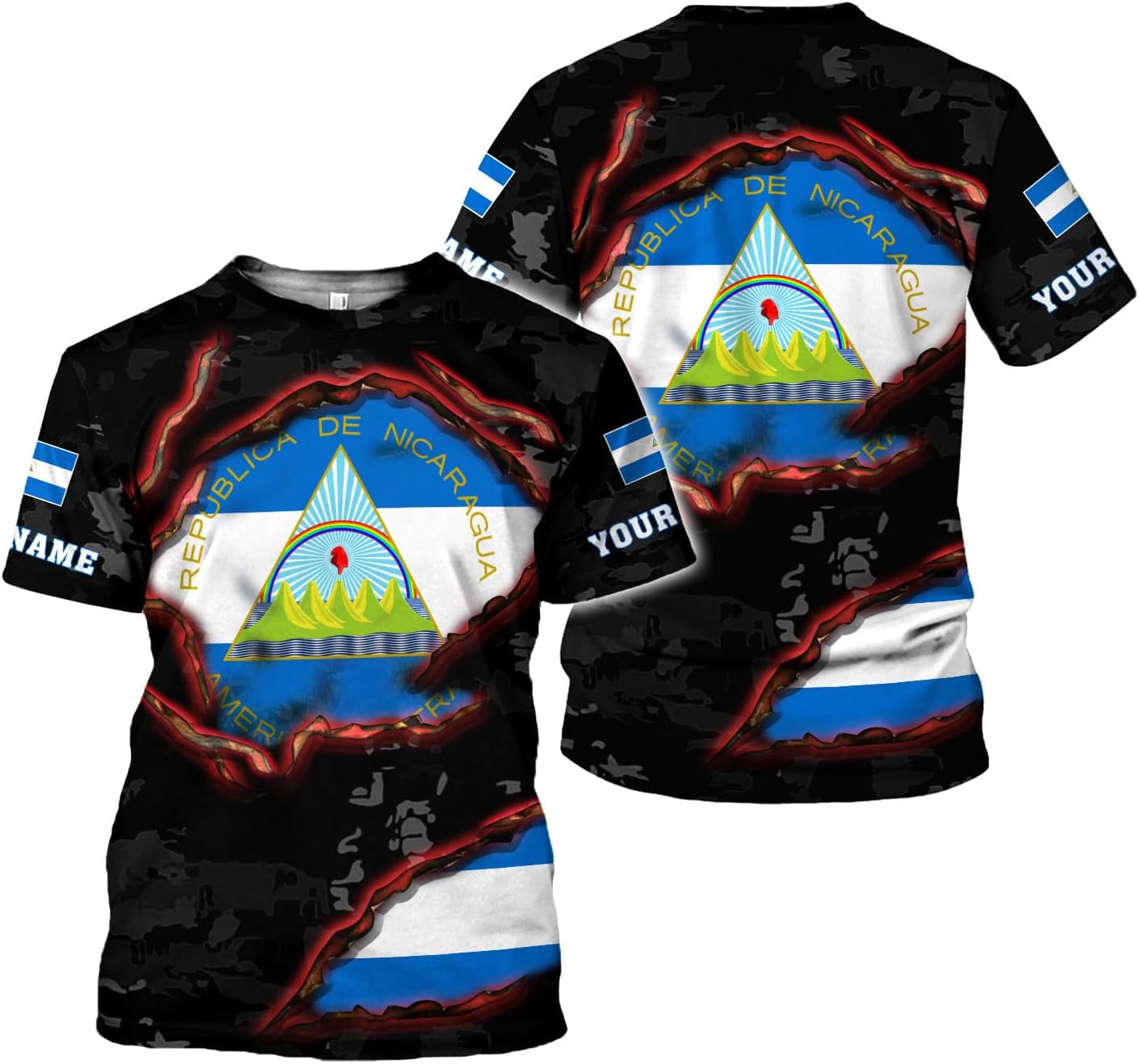 Mostprints Personalized Nicaragua Shirt 3D, Nicaragua Flag Shirts, Nicaraguan Camisas T-Shirt, Unisex Shirts for Men Women