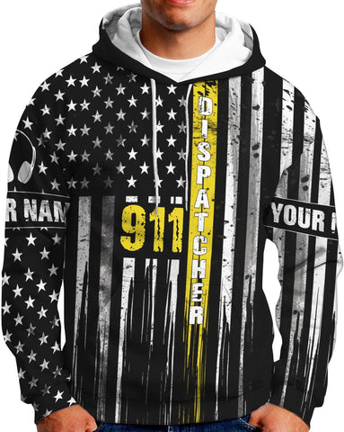 Personalized 911 Dispatcher 3D Shirt, Custom Dispatcher 3D T-Shirt, Thin Gold Line Flag 3D Shirts, Dispatcher Hoodie for Men