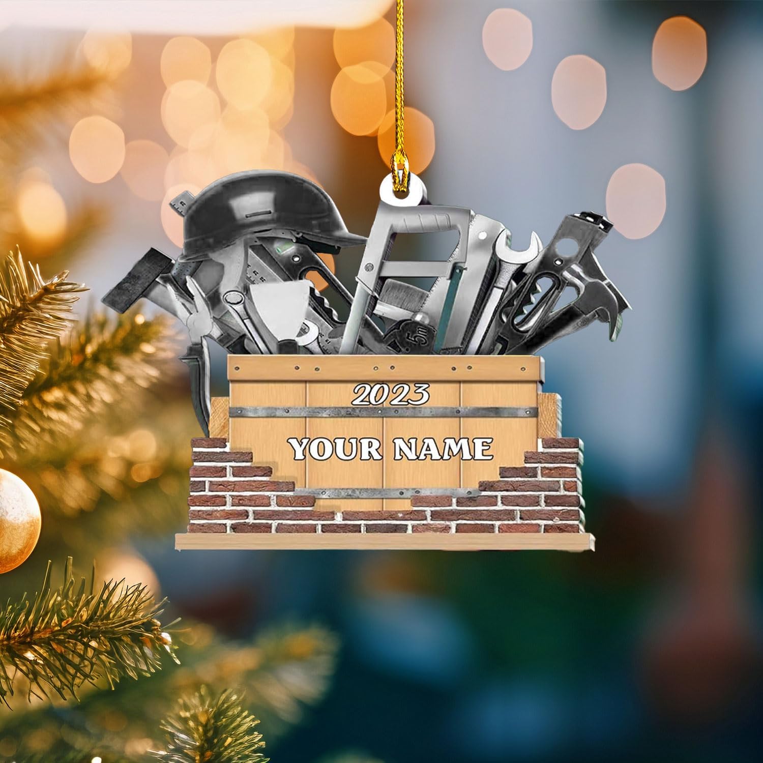 Podagree Personalized Construction Worker Christmas Ornament, Personalized Ornament Excavator Christmas Tree Ornament, Contractor Tools Rope Trucks Traffic Zone Ornaments for Christmas Tree (CW6)