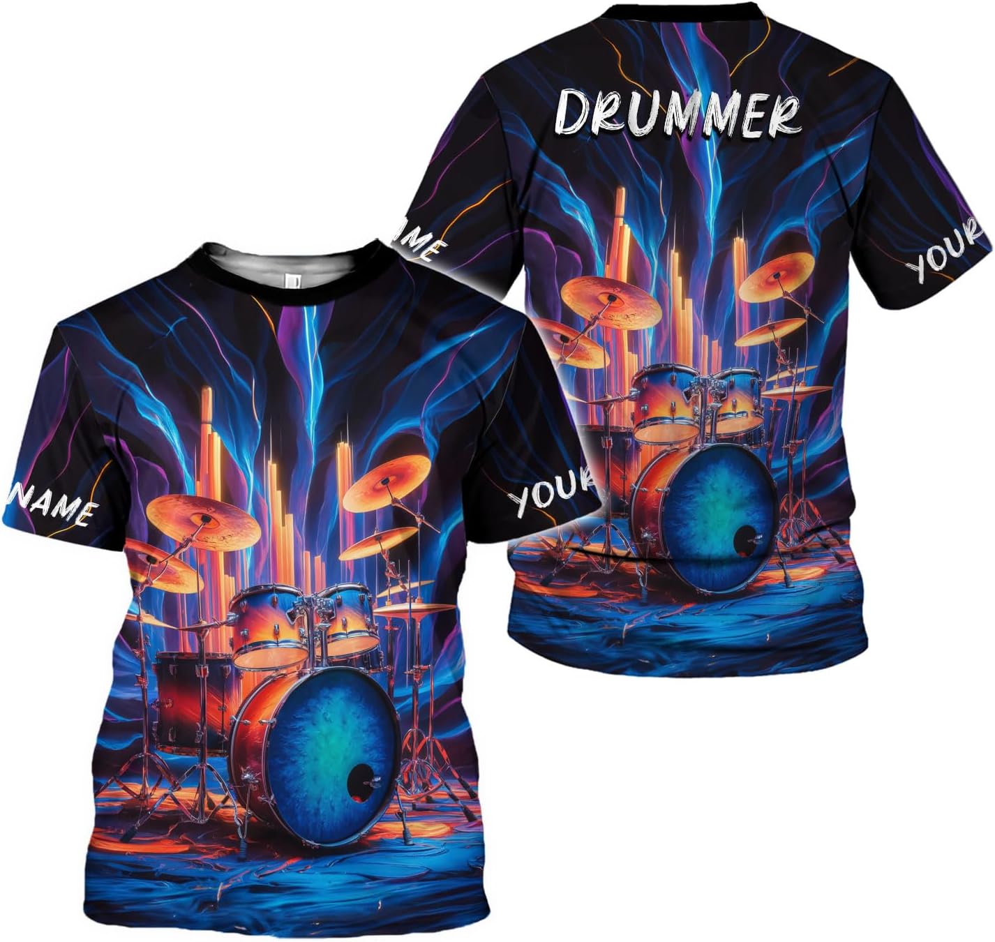 Personalized Drummer 3D Shirt Unisex Drumset Drummer Drumsticks T-Shirt Gift for Drum Lover Shirt Drumming Marching Band Gift