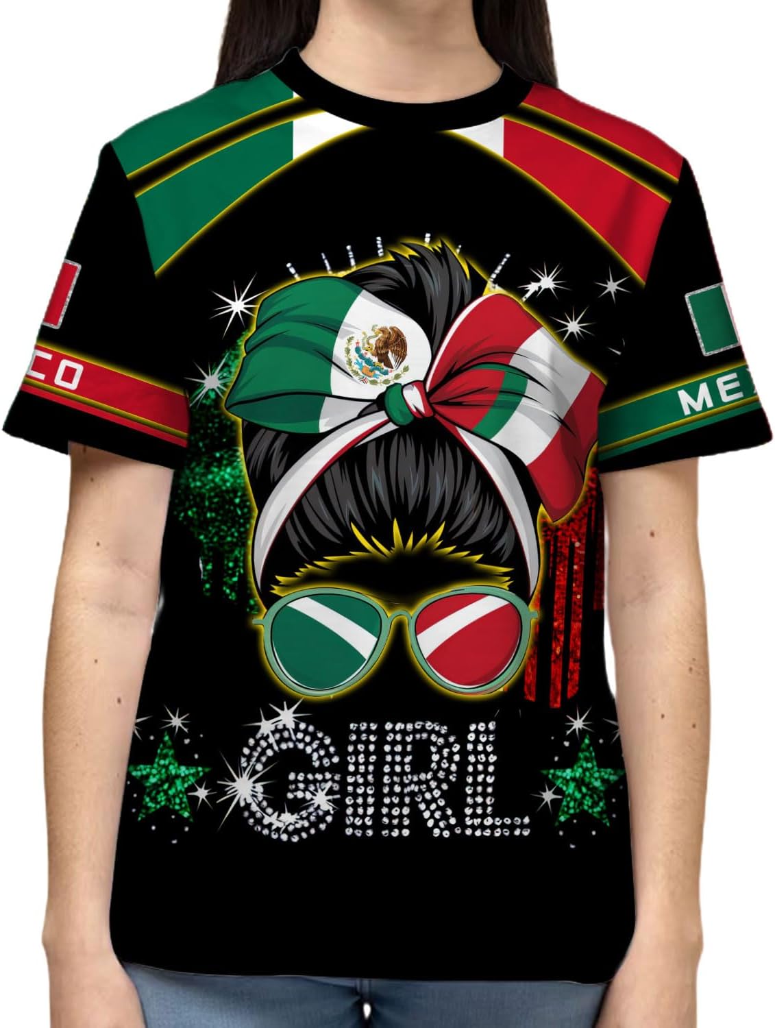 Mostprints Personalized Mexico Shirts for Women, Custom Name Mexican Shirts for Women, Mexico Shirt Flag Women Full Size New