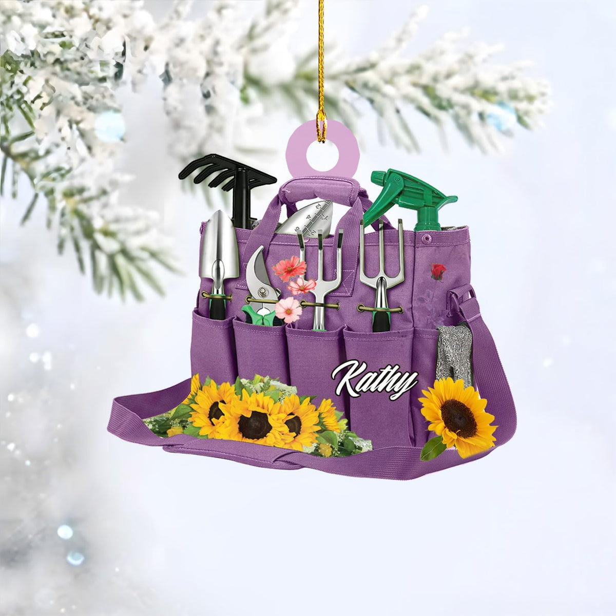 Suseaz Personalized Christmas Garden Uniforms and Tools Ornament, Gardener Stuff Ornament, Hanging Ornaments for Holidays Custom Gardening Carry Bag Ornament for Gardener Plant Lover Gift (Style 5)
