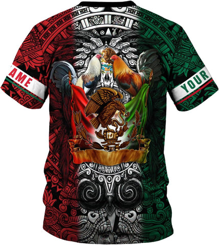 Woseprints Personalized Name Mexican Shirts for Men, Rooster Mexico Shirts for Men, Mexico Shirt Eagle Flag Mexican Eagle