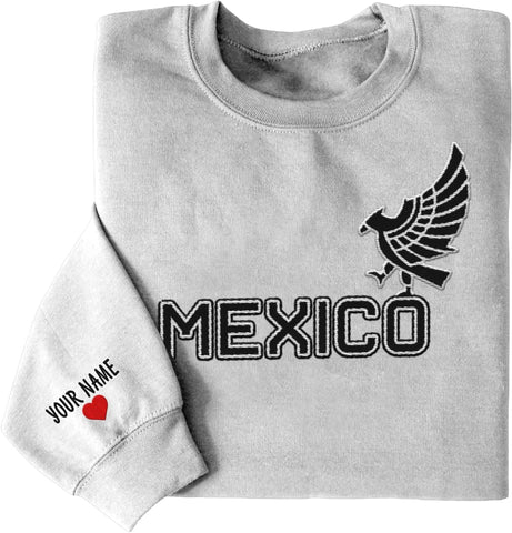 Mostprints Personalized Name Embroidered Mexico Sweatshirts, Customized Name Shirts Mexican US Flag, Mexico Hoodies Shirt