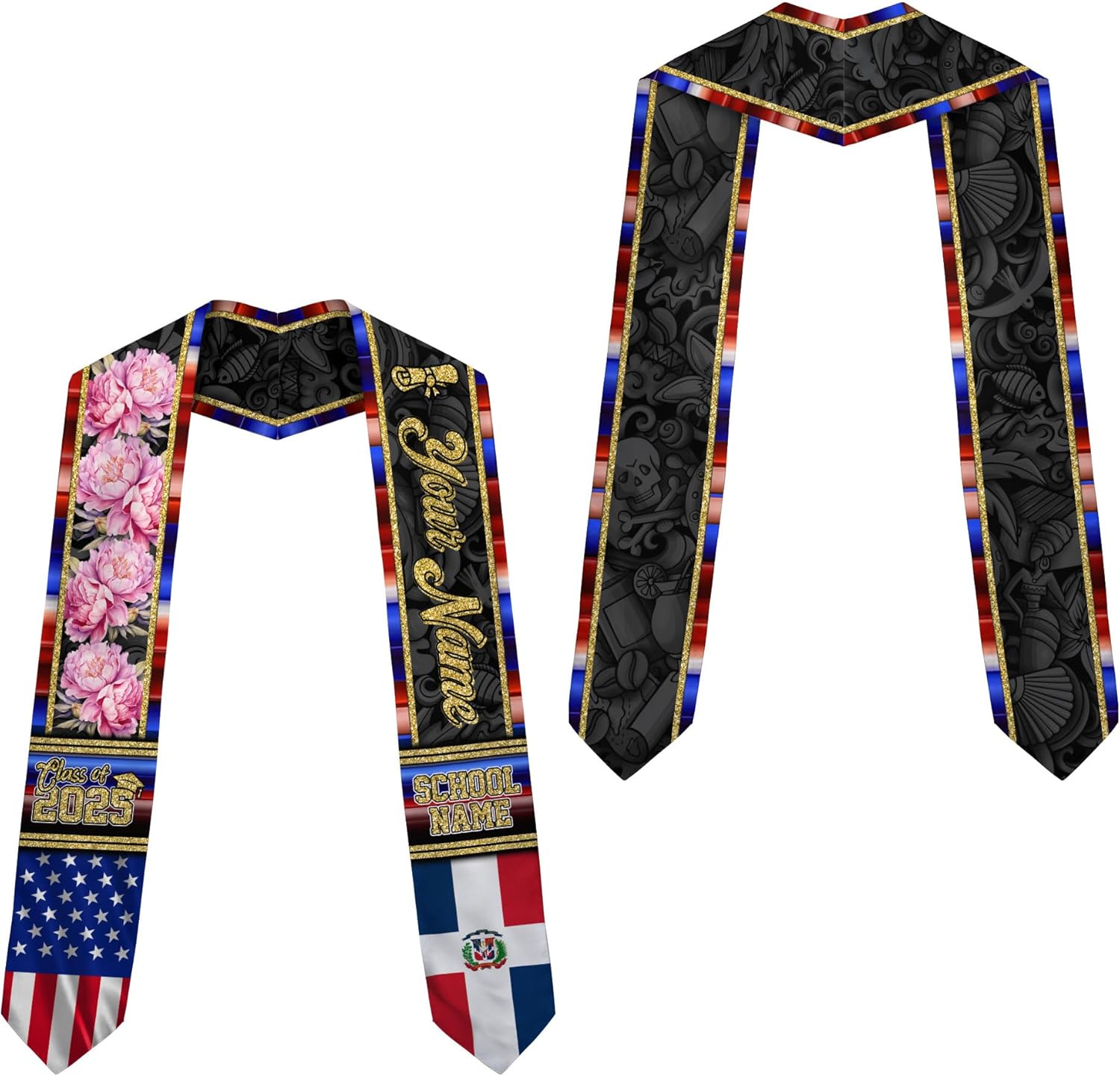 Pretyprints Custom Dominican Sash Graduation, Dominicans Flag Graduation Sash 2025, Dominican Republic Graduation Stole