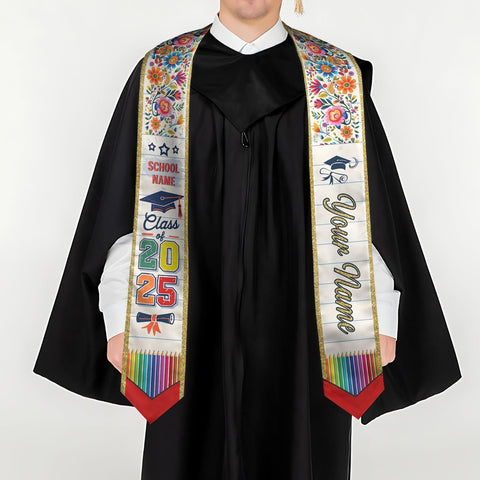 Pretyprints Personalized Class Of 2025 Teacher Graduation Stole Custom Teacher Pencil Graduation Sash Gift College Graduation