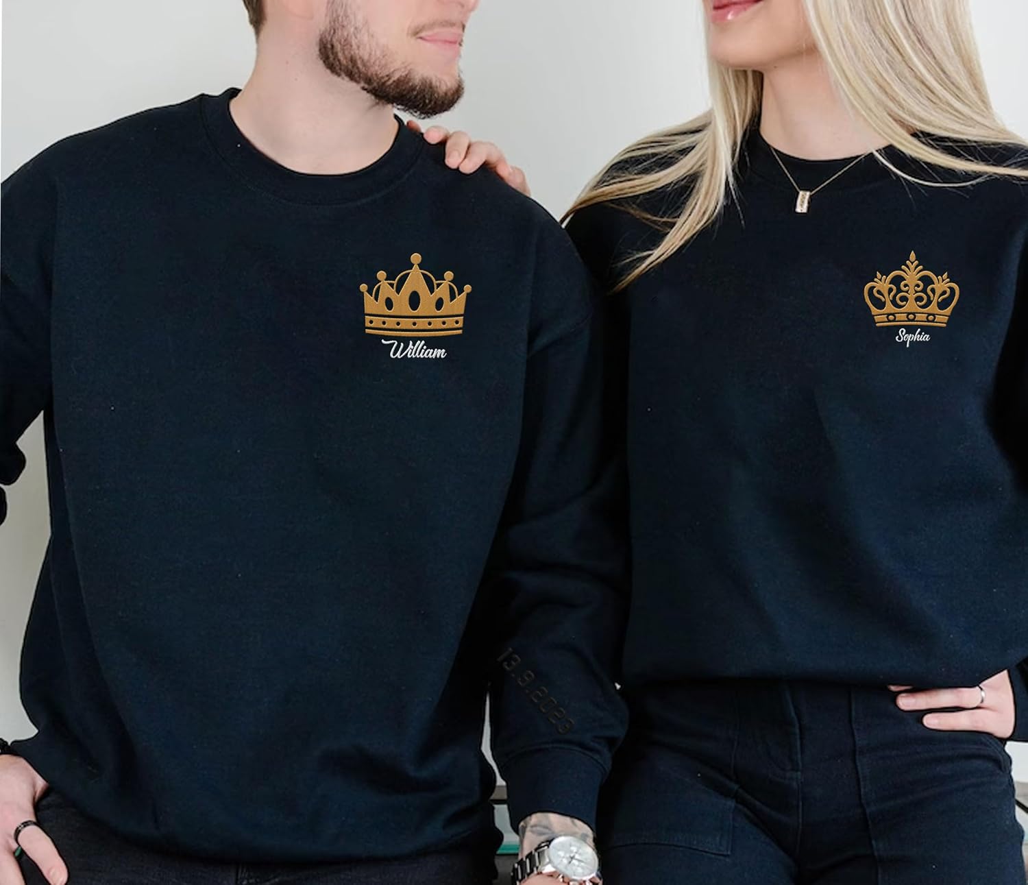 Leeprints Personalized Couple Embroidered Sweatshirt, Roman Numeral Anniversary For Couples Matching Gifts With Initial Heart